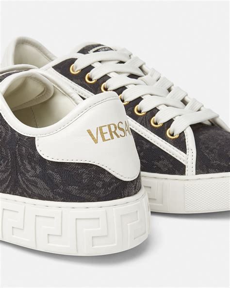 versace collection woven leather hi-top sneaker|Versace greca barocco print sneakers.